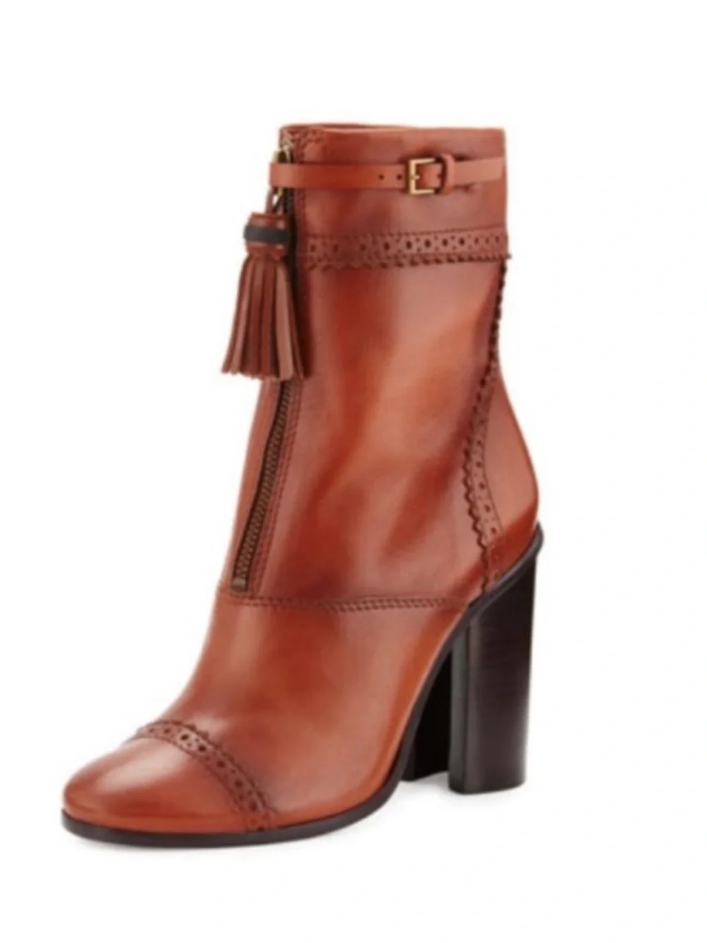 Tory Burch Huxley Brown Leather Tassel Heel Ankle Boots Women Size 6